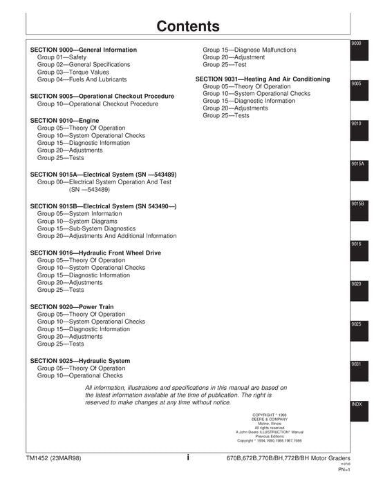 JOHN DEERE 670B 672B 770B 770BH 772B 772BH GRADER OPERATION TEST SERVICE MANUAL