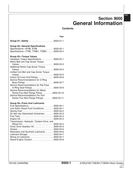 JOHN DEERE 670B 672B 770B 770BH 772B 772BH GRADER OPERATION TEST SERVICE MANUAL