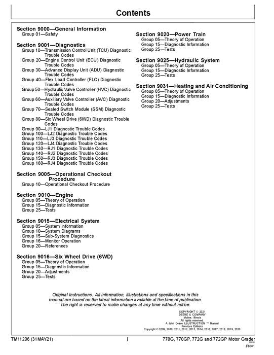 JOHN DEERE 770G 770GP 772G 772GP GRADER OPERATION TEST SERVICE MANUAL - 634753