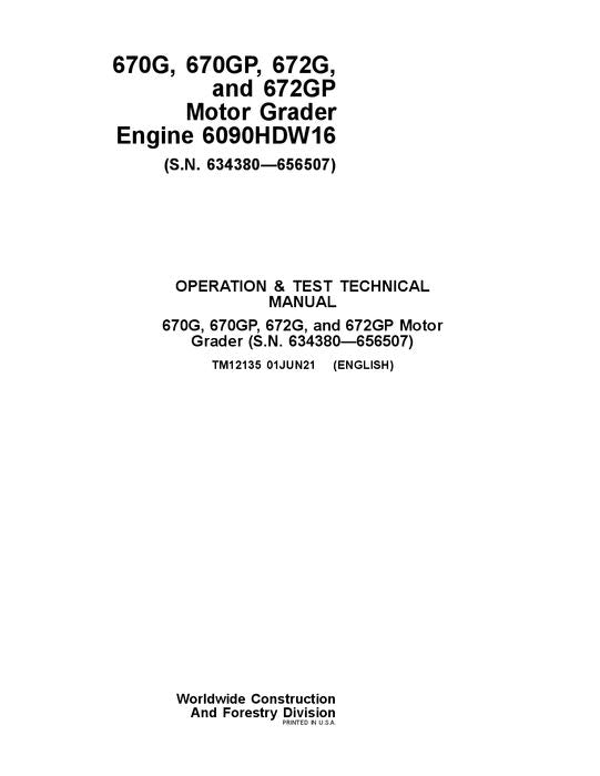 JOHN DEERE 770G 770GP 772G 772GP GRADER-BETRIEBSTEST-SERVICEHANDBUCH