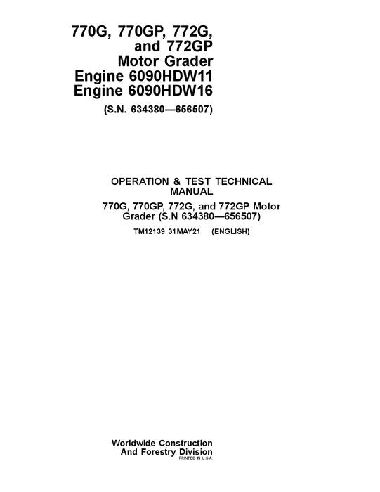 JOHN DEERE 770G 770GP 772G 772GP GRADER-BETRIEBSTEST-SERVICEHANDBUCH Nr. 2