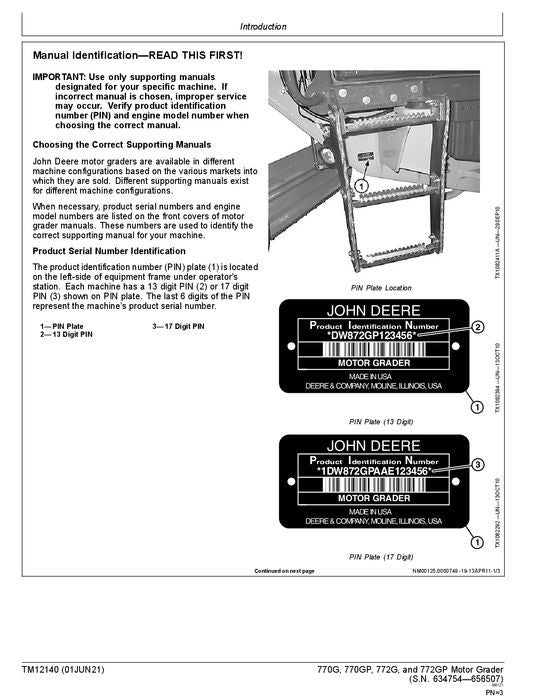 JOHN DEERE 770G 770GP 772G 772GP GRADER OPERATION TEST SERVICE MANUAL #3