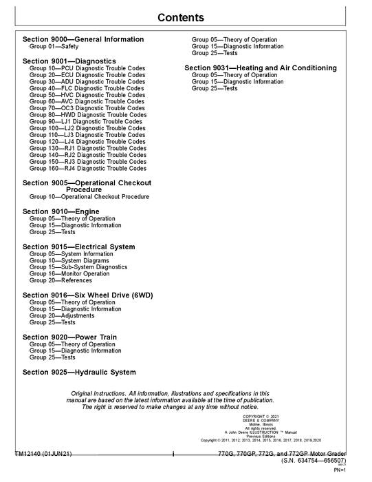 JOHN DEERE 770G 770GP 772G 772GP GRADER OPERATION TEST SERVICE MANUAL #3