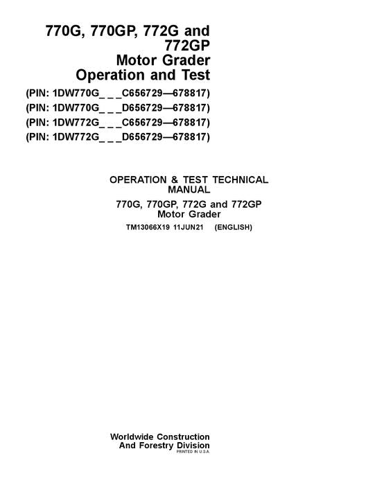 JOHN DEERE 770G 770GP 772G 772GP GRADER-BETRIEBSTEST-SERVICEHANDBUCH Nr. 5