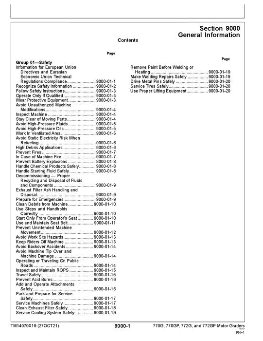 JOHN DEERE 770G 770GP 772G 772GP GRADER OPERATION TEST SERVICE MANUAL TM14070X19