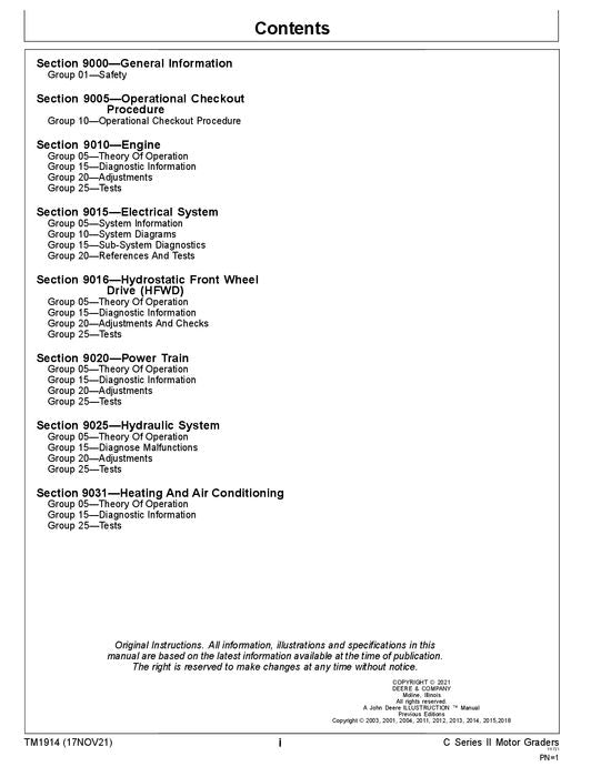 JOHN DEERE 770C 770CH 772CH GRADER OPERATION TEST SERVICE MANUAL TM1914