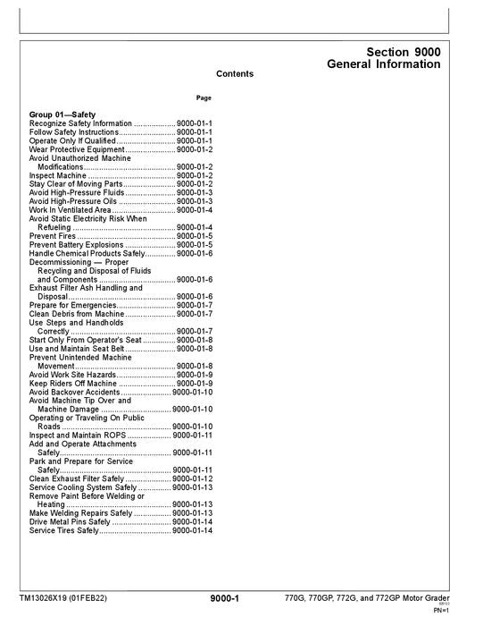 JOHN DEERE 770G 770GP 772G 772GP GRADER OPERATION TEST SERVICE MANUAL TM13026X19