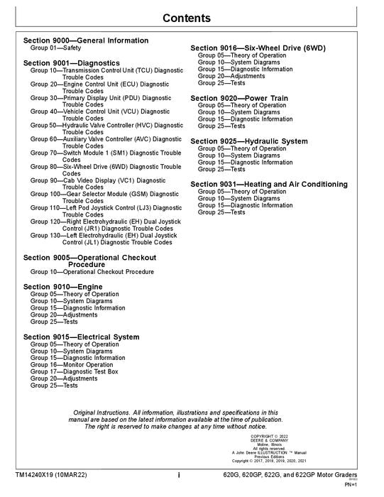 JOHN DEERE 620G 620GP 622G 622GP GRADER OPERATION TEST SERVICE MANUAL #1