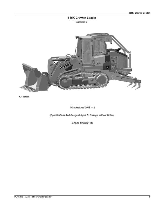 JOHN DEERE 655K RAUPENLADER ERSATZTEILKATALOGHANDBUCH PC15246