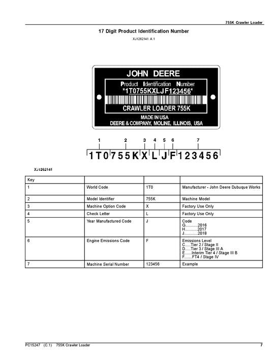 JOHN DEERE 755K CRAWLER LOADER PARTS CATALOG MANUAL 1T0755KX_ F339326-