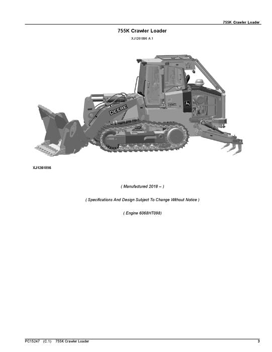 JOHN DEERE 755K RAUPENLADER ERSATZTEILKATALOG HANDBUCH 1T0755KX_ F339326-