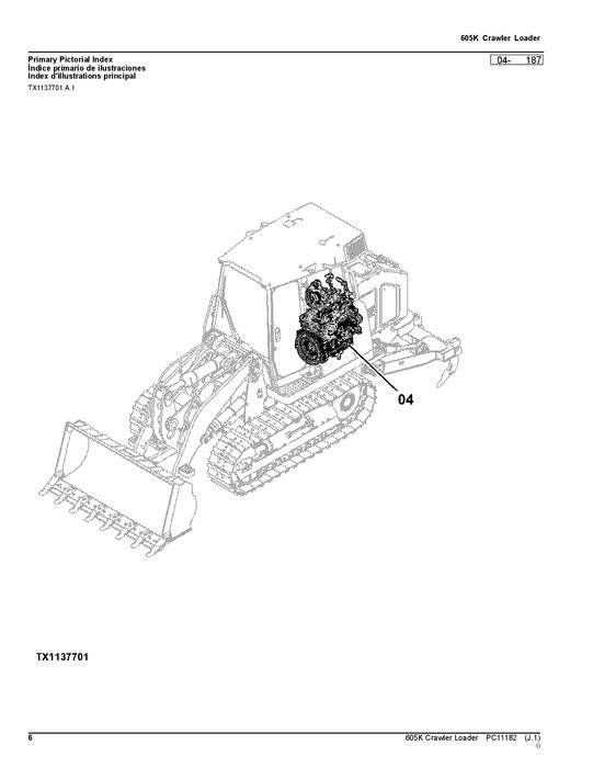 JOHN DEERE 605K RAUPENLADER - ERSATZTEILKATALOGHANDBUCH