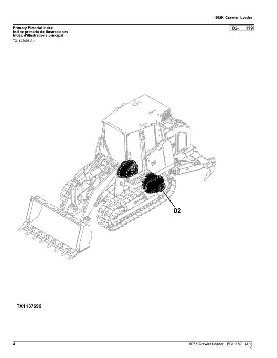 JOHN DEERE 605K RAUPENLADER - ERSATZTEILKATALOGHANDBUCH