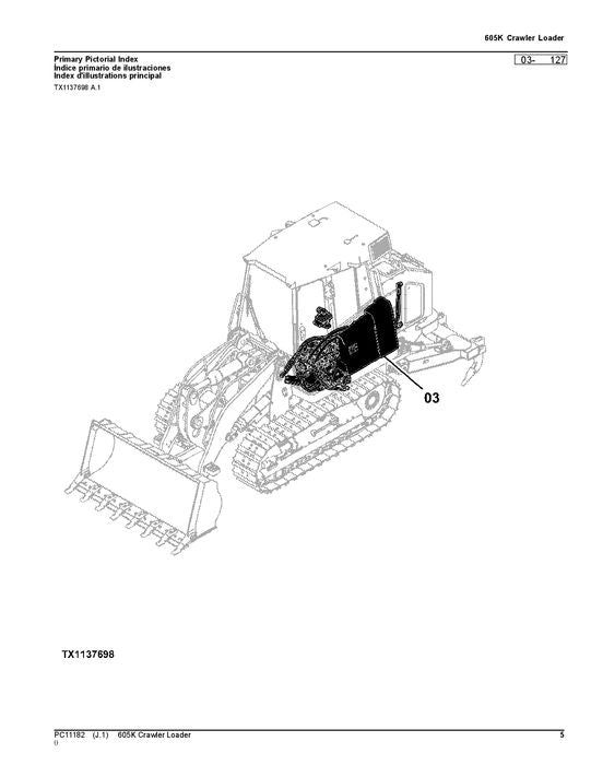 JOHN DEERE 605K RAUPENLADER - ERSATZTEILKATALOGHANDBUCH