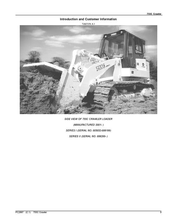 JOHN DEERE 755C 755CII CRAWLER LOADER PARTS CATALOG MANUAL