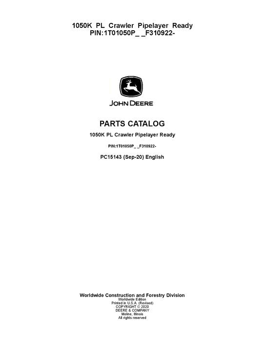 JOHN DEERE 1050K PL CRAWLER LOADER PARTS CATALOG MANUAL