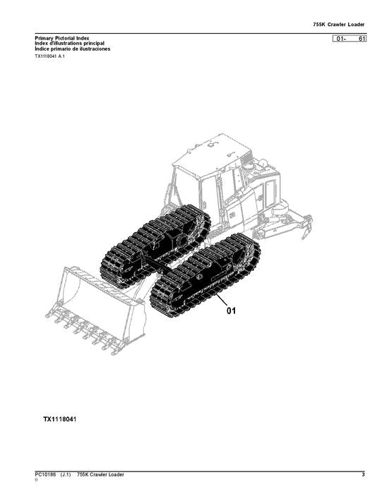 JOHN DEERE 755K CRAWLER LOADER PARTS CATALOG MANUAL  E194242-339325