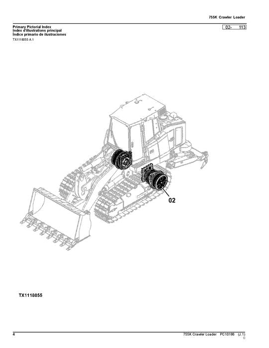 JOHN DEERE 755K CRAWLER LOADER PARTS CATALOG MANUAL  E194242-339325