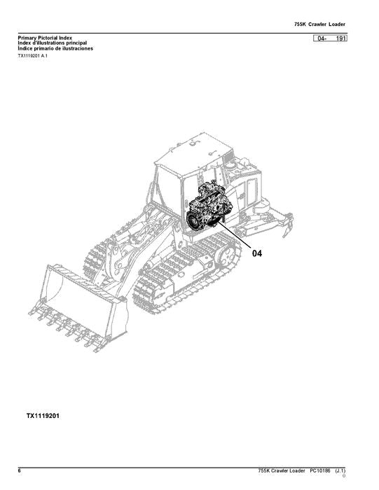 JOHN DEERE 755K CRAWLER LOADER PARTS CATALOG MANUAL  E194242-339325