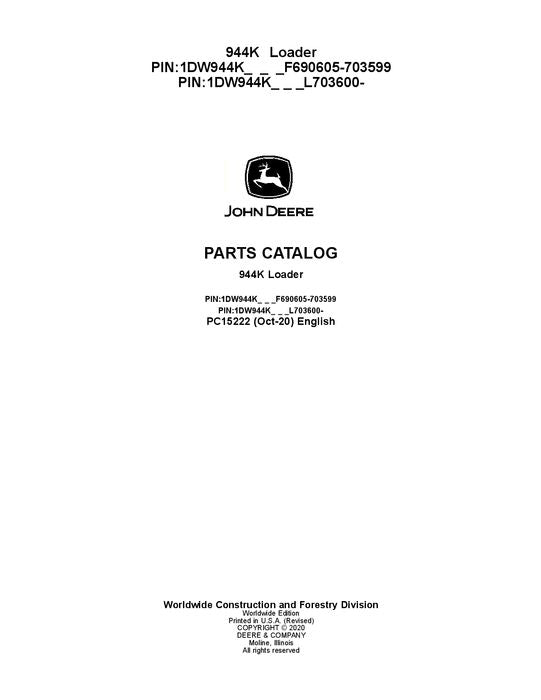 JOHN DEERE 944K CRAWLER LOADER PARTS CATALOG MANUAL