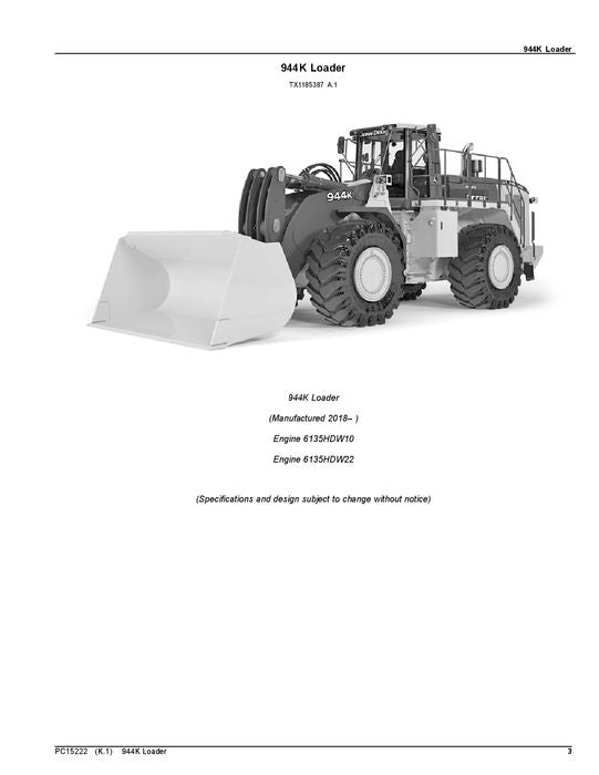 JOHN DEERE 944K CRAWLER LOADER PARTS CATALOG MANUAL