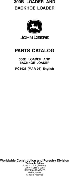 JOHN DEERE 300B BACKHOE PARTS CATALOG MANUAL