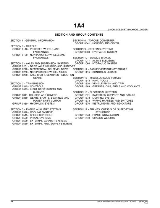 JOHN DEERE 315CH BACKHOE PARTS CATALOG MANUAL