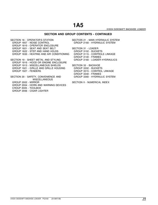 JOHN DEERE 315CH BACKHOE PARTS CATALOG MANUAL