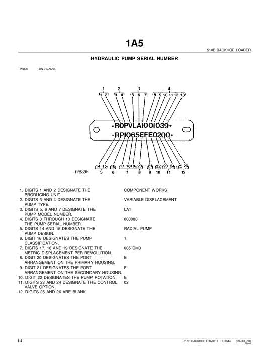 JOHN DEERE 510B BACKHOE PARTS CATALOG MANUAL