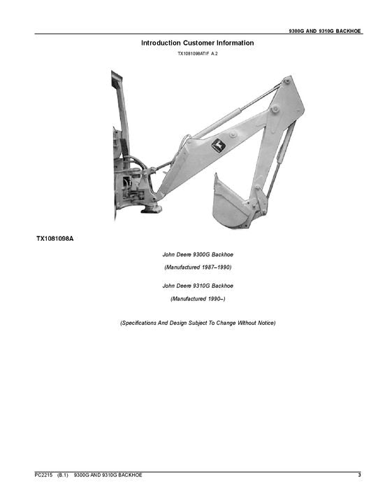 JOHN DEERE 9300G 9310G BAGGERBAGGER-TEILEKATALOGHANDBUCH