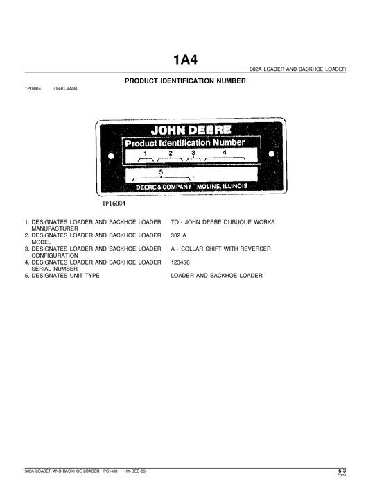 MANUEL DU CATALOGUE DES PIÈCES DE LA PELLE RÉTROCAVEUSE JOHN DEERE 302A