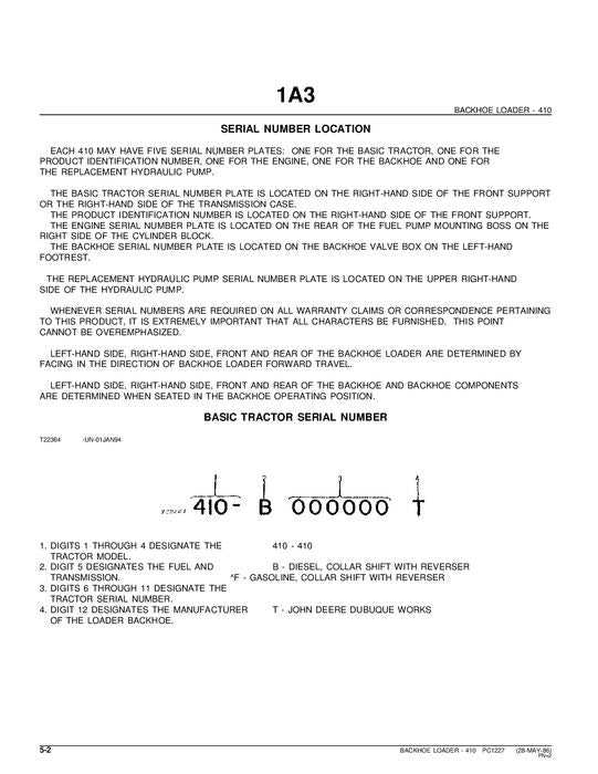 JOHN DEERE 410 BAGGERBAGGER-TEILEKATALOGHANDBUCH Nr. 2