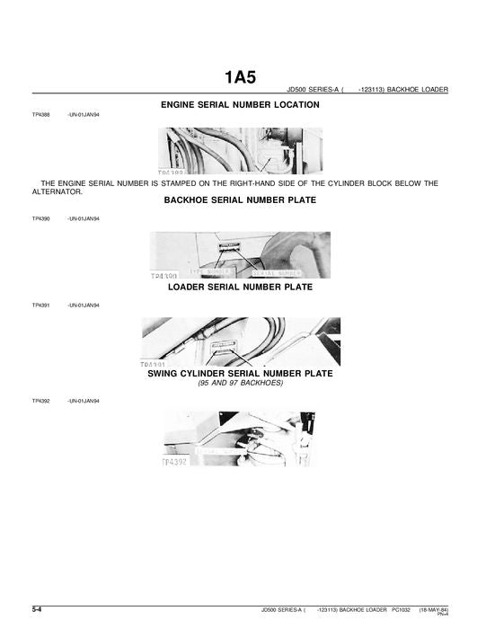 JOHN DEERE 500A BAGGERBAGGER-ERSATZTEILKATALOGHANDBUCH