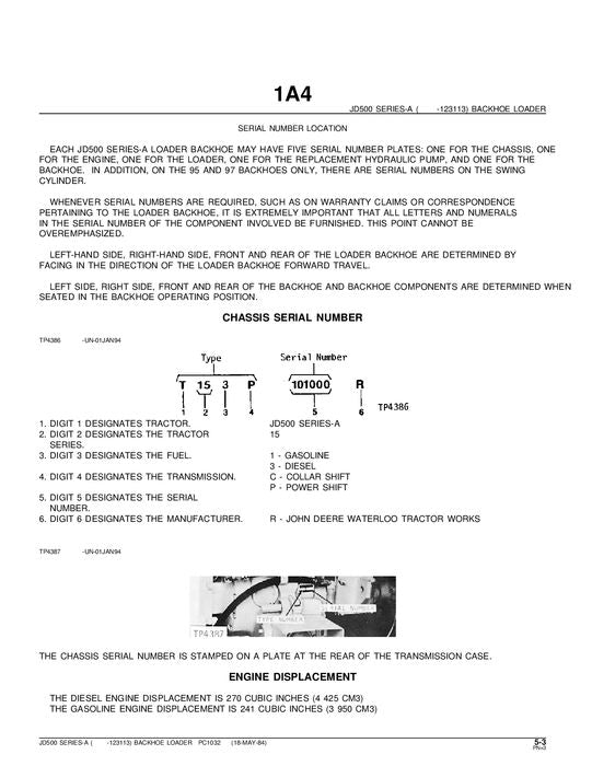 JOHN DEERE 500A BAGGERBAGGER-ERSATZTEILKATALOGHANDBUCH