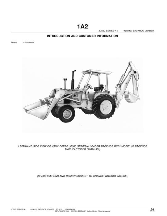 JOHN DEERE 500A BAGGERBAGGER-ERSATZTEILKATALOGHANDBUCH