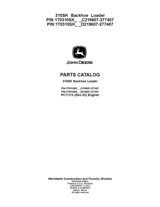 JOHN DEERE 310SK BACKHOE PARTS CATALOG MANUAL #1