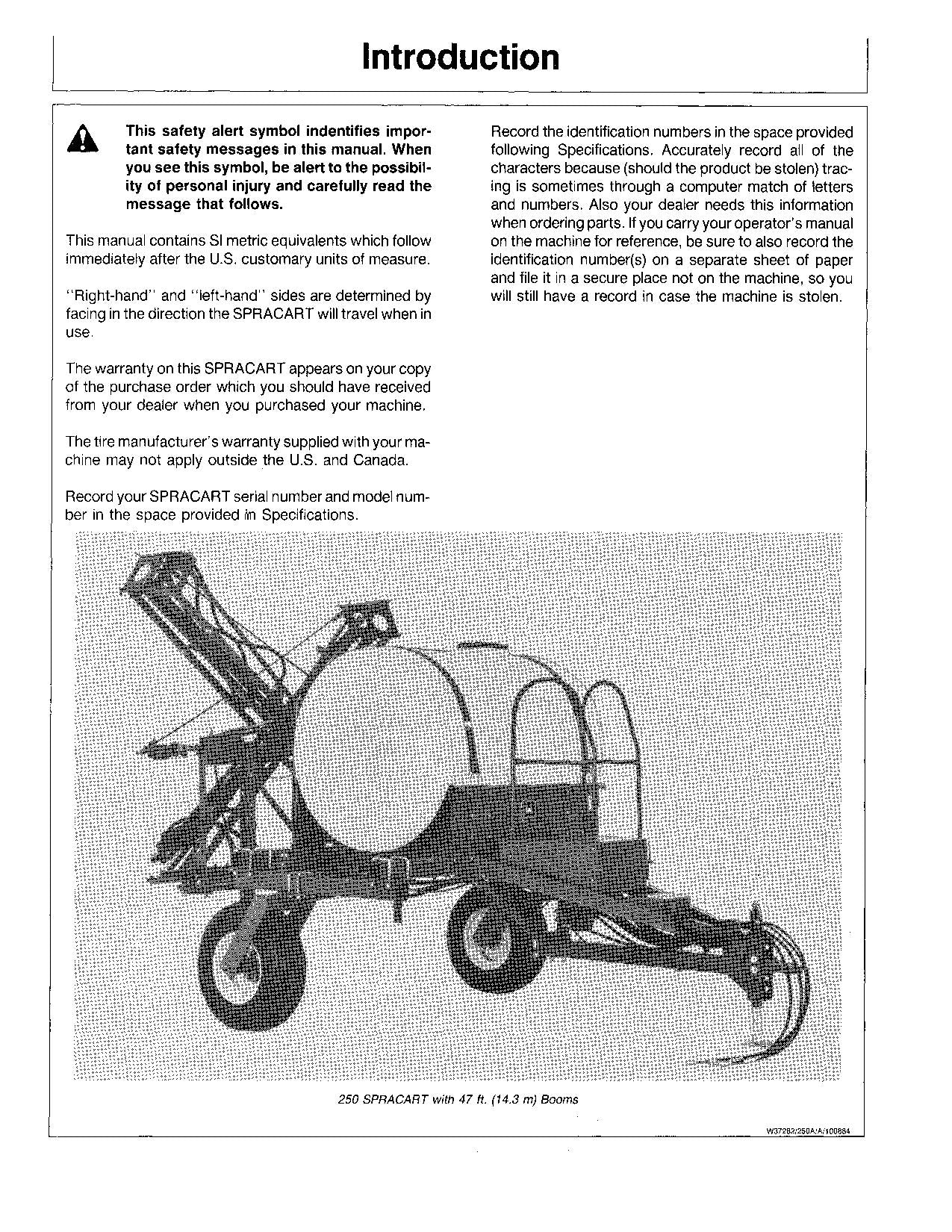 MANUEL D'UTILISATION DU PULVÉRISATEUR JOHN DEERE 250