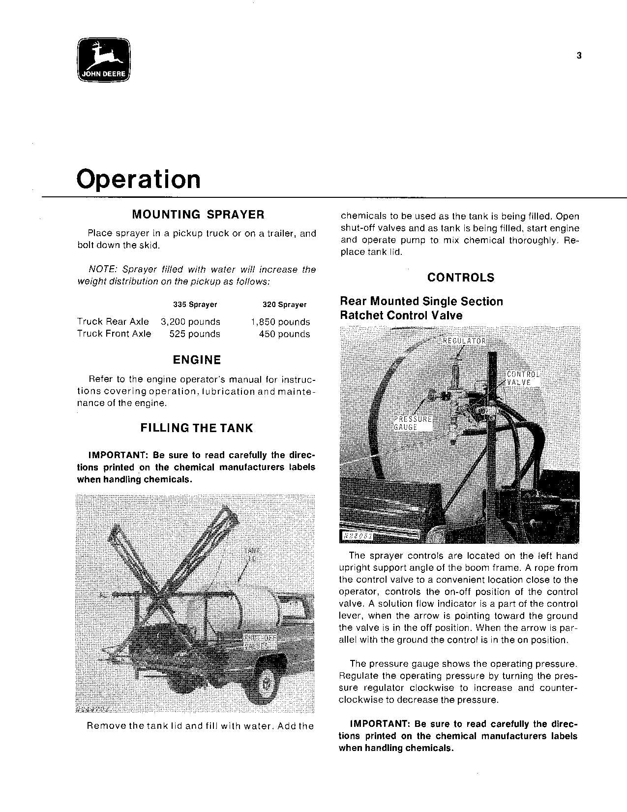 JOHN DEERE 320 335 SPRÜHGERÄT-BEDIENUNGSANLEITUNG