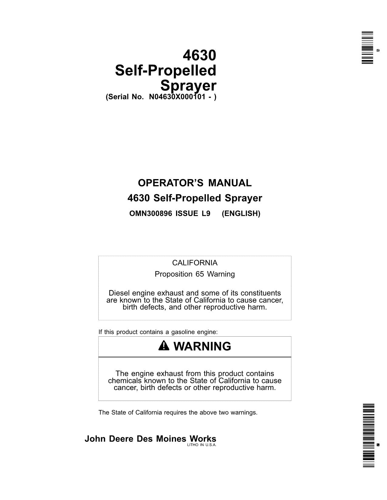 JOHN DEERE 4630 SPRAYER OPERATORS MANUAL #1