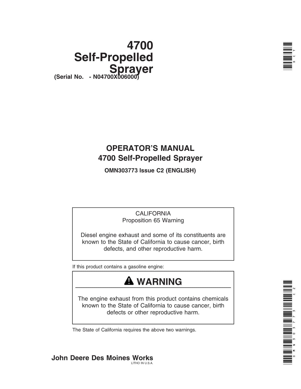 JOHN DEERE 4700 SPRAYER OPERATORS MANUAL #1