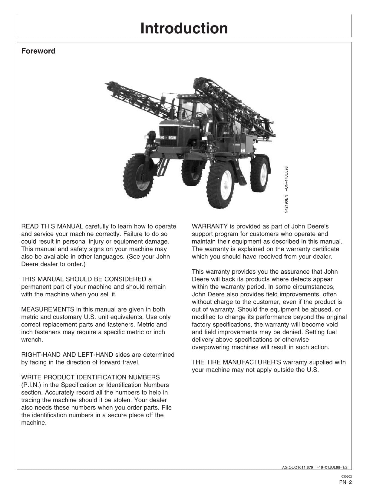 JOHN DEERE 4700 SPRAYER OPERATORS MANUAL #2