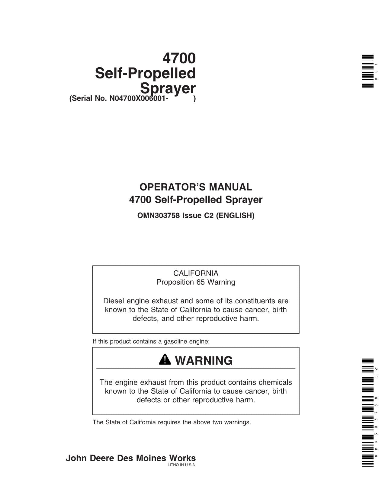 JOHN DEERE 4700 SPRAYER OPERATORS MANUAL #2