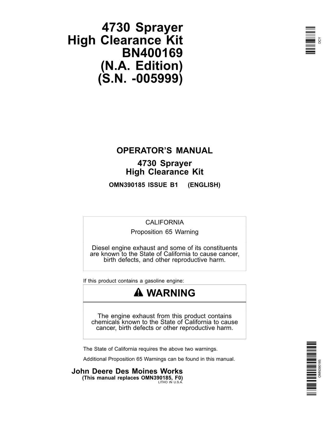 JOHN DEERE 4730 SPRAYER OPERATORS MANUAL