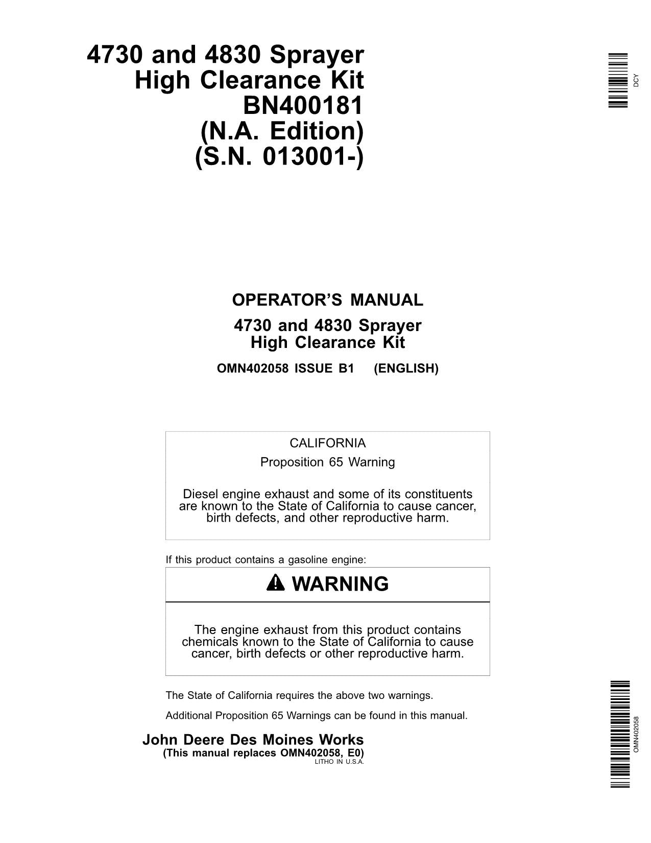 JOHN DEERE 4730 4830 SPRAYER OPERATORS MANUAL #1