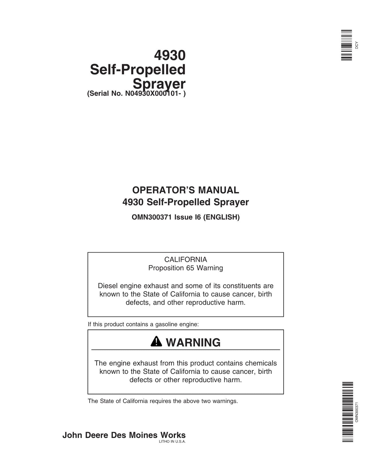 JOHN DEERE 4930 SPRAYER OPERATORS MANUAL #1