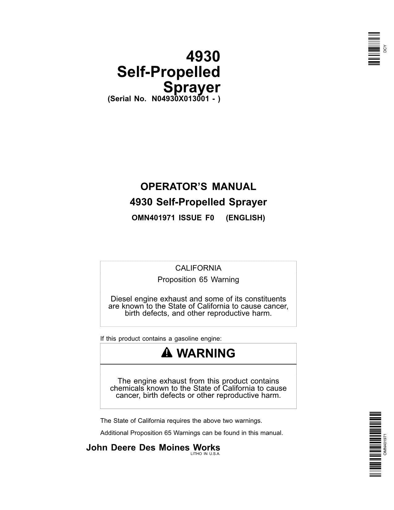 JOHN DEERE 4930 SPRAYER OPERATORS MANUAL #2