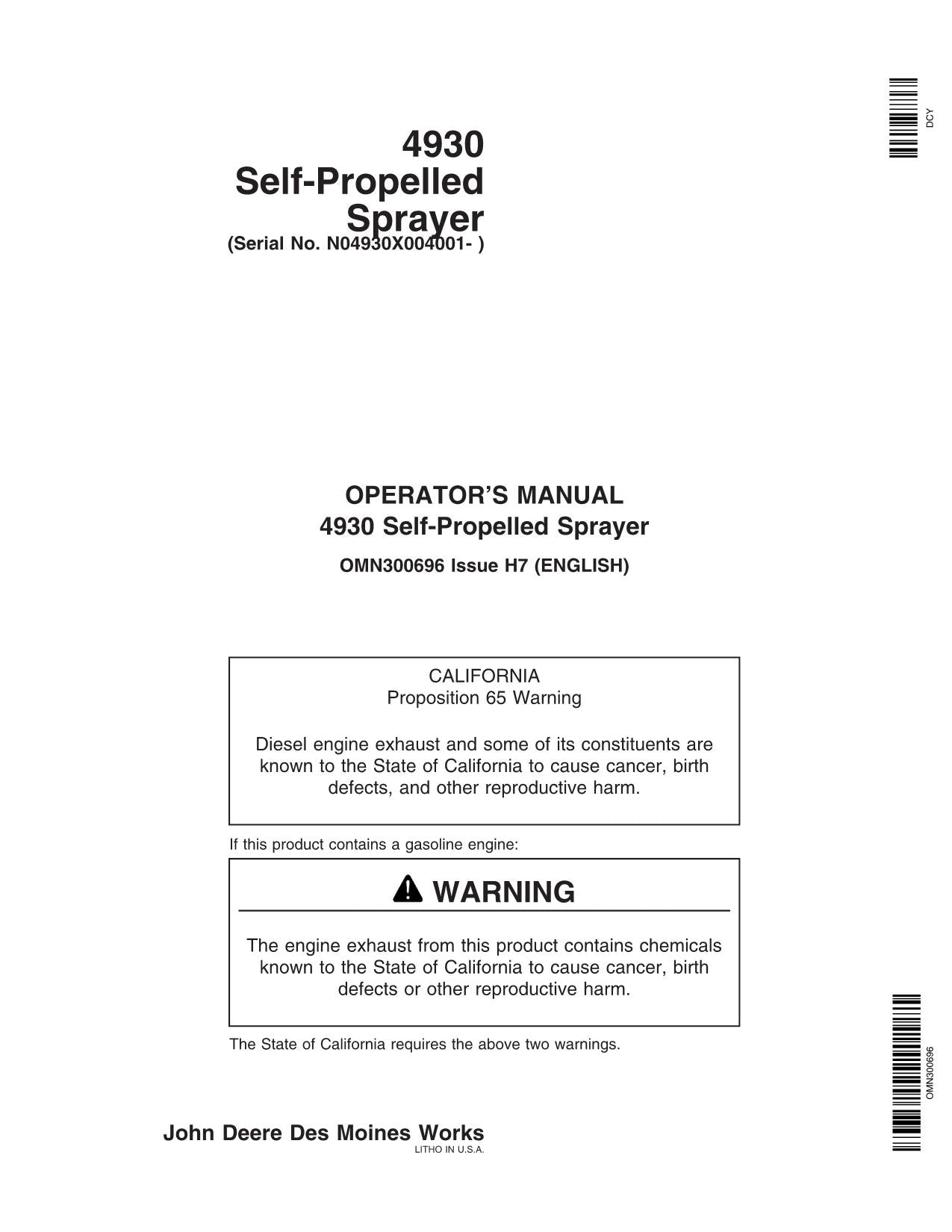 JOHN DEERE 4930 SPRAYER OPERATORS MANUAL #3