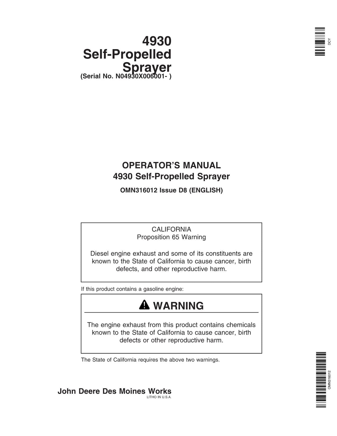 JOHN DEERE 4930 SPRAYER OPERATORS MANUAL #4