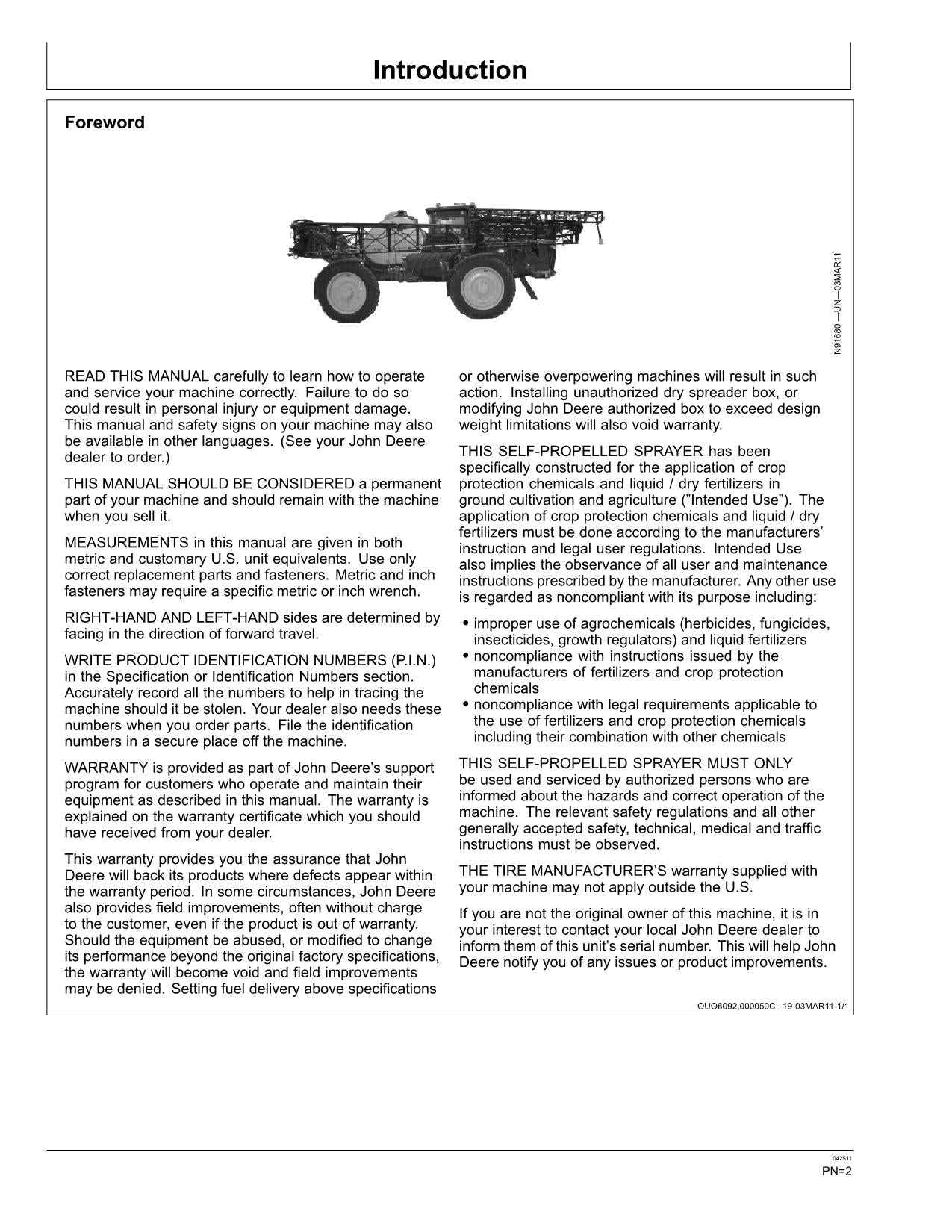 JOHN DEERE 4940 SPRAYER OPERATORS MANUAL