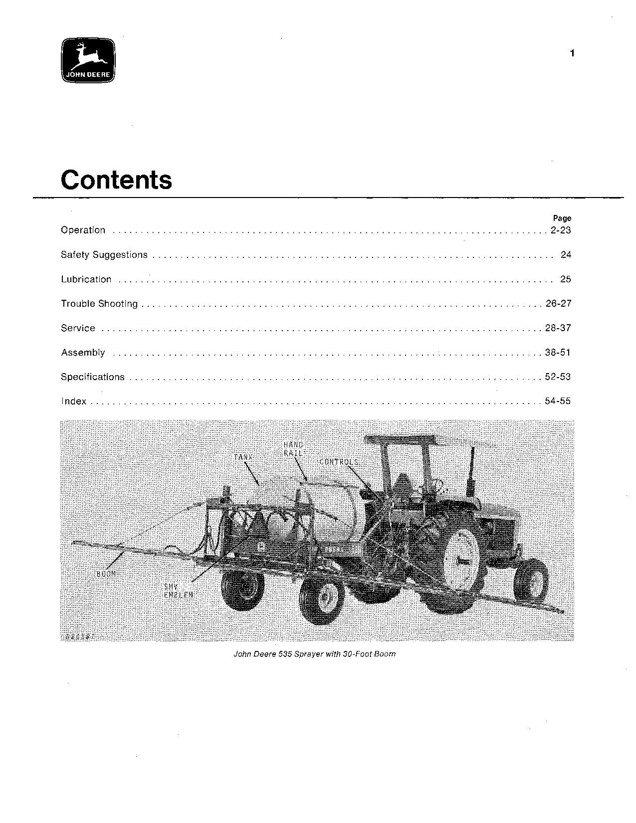 JOHN DEERE 520 535 550 SPRAYER OPERATORS MANUAL